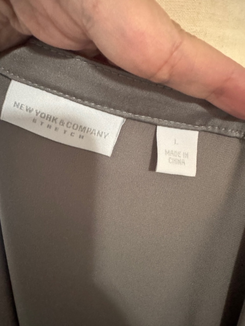 New York & Company Satin Taupe Side-Tie Blouse - Picture 7 of 7
